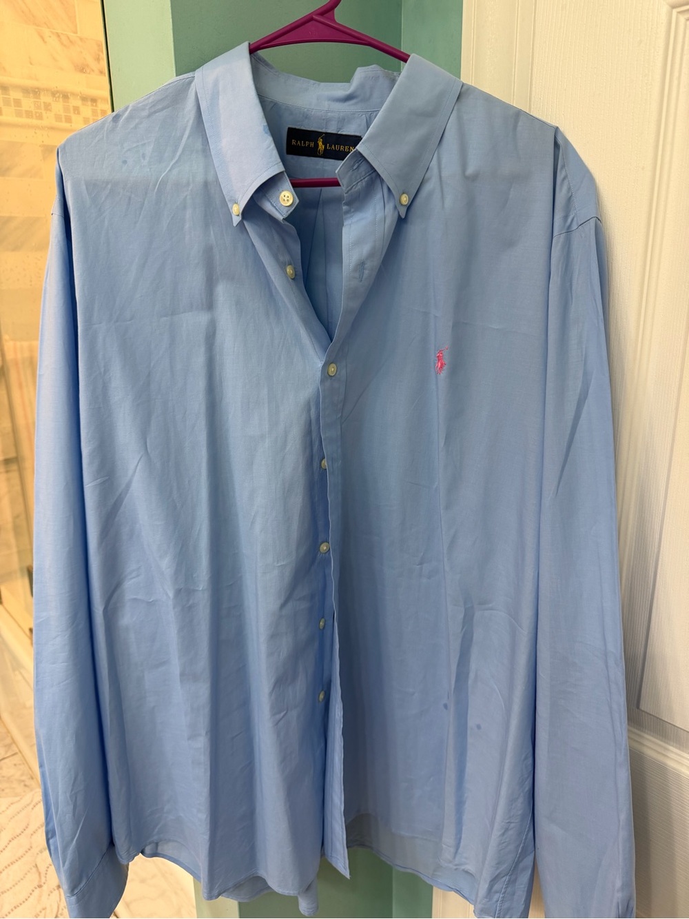 Ralph Lauren Light Blue Casual Button-Down Shirt with Pink Pony